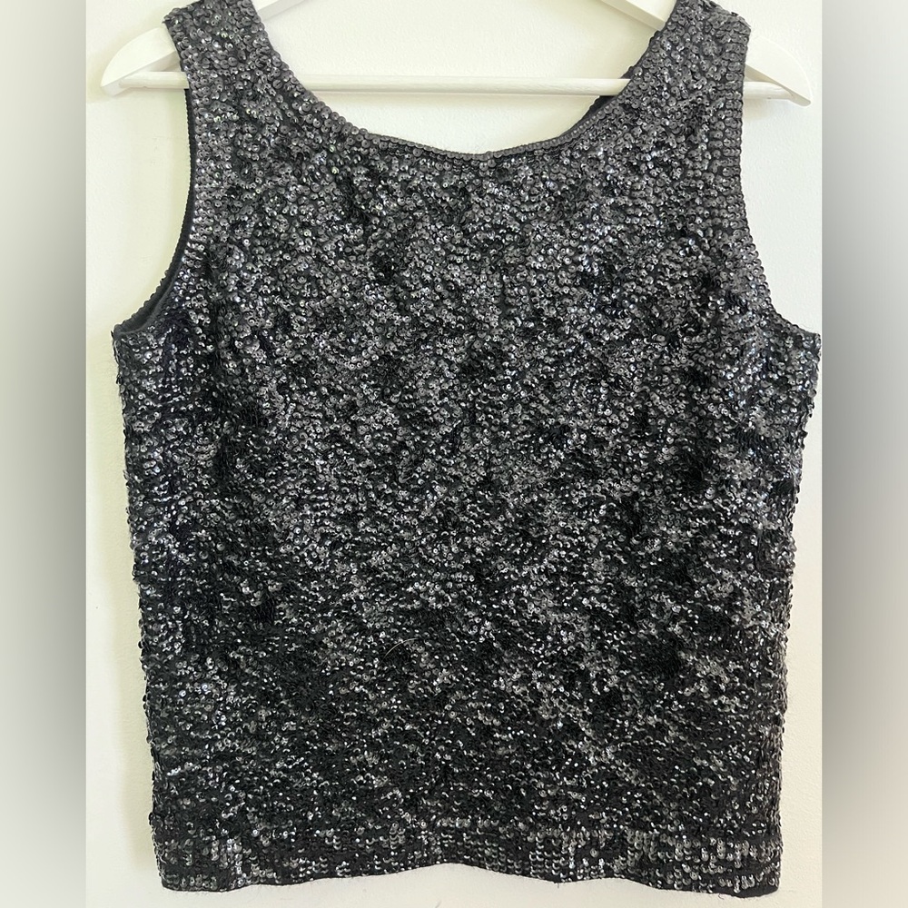 Vintage Classic 1960 Black Cropped Sleeveless European Sequin Tank Size 40